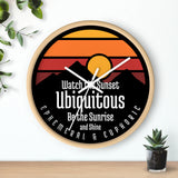 Ubiquitous Sunset Wall Clock — Retro Mountain Sunrise Typography