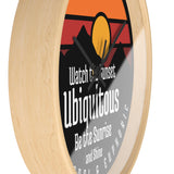 Ubiquitous Sunset Wall Clock — Retro Mountain Sunrise Typography