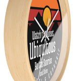 Ubiquitous Sunset Wall Clock — Retro Mountain Sunrise Typography