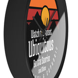 Ubiquitous Sunset Wall Clock — Retro Mountain Sunrise Typography