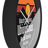 Ubiquitous Sunset Wall Clock — Retro Mountain Sunrise Typography